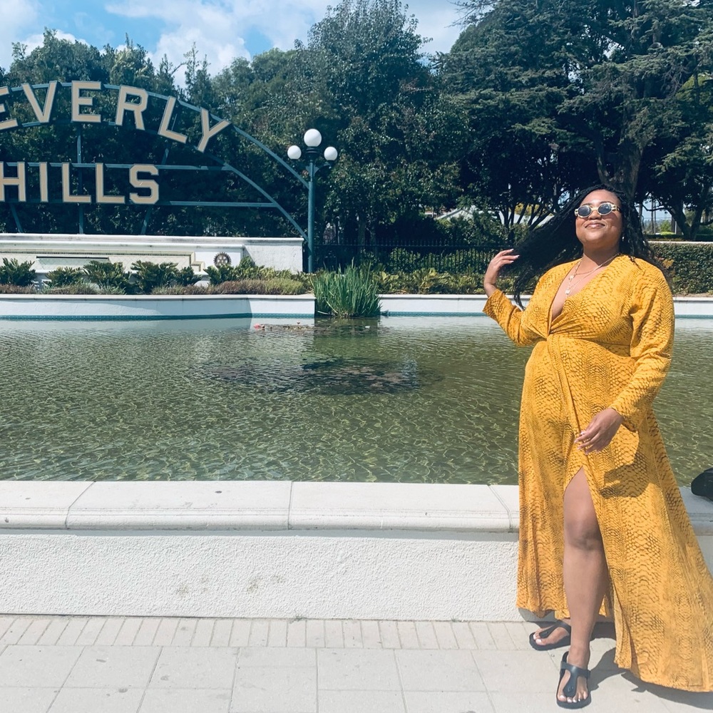 Plus Yellow Snake Twist Detail Maxi Dress